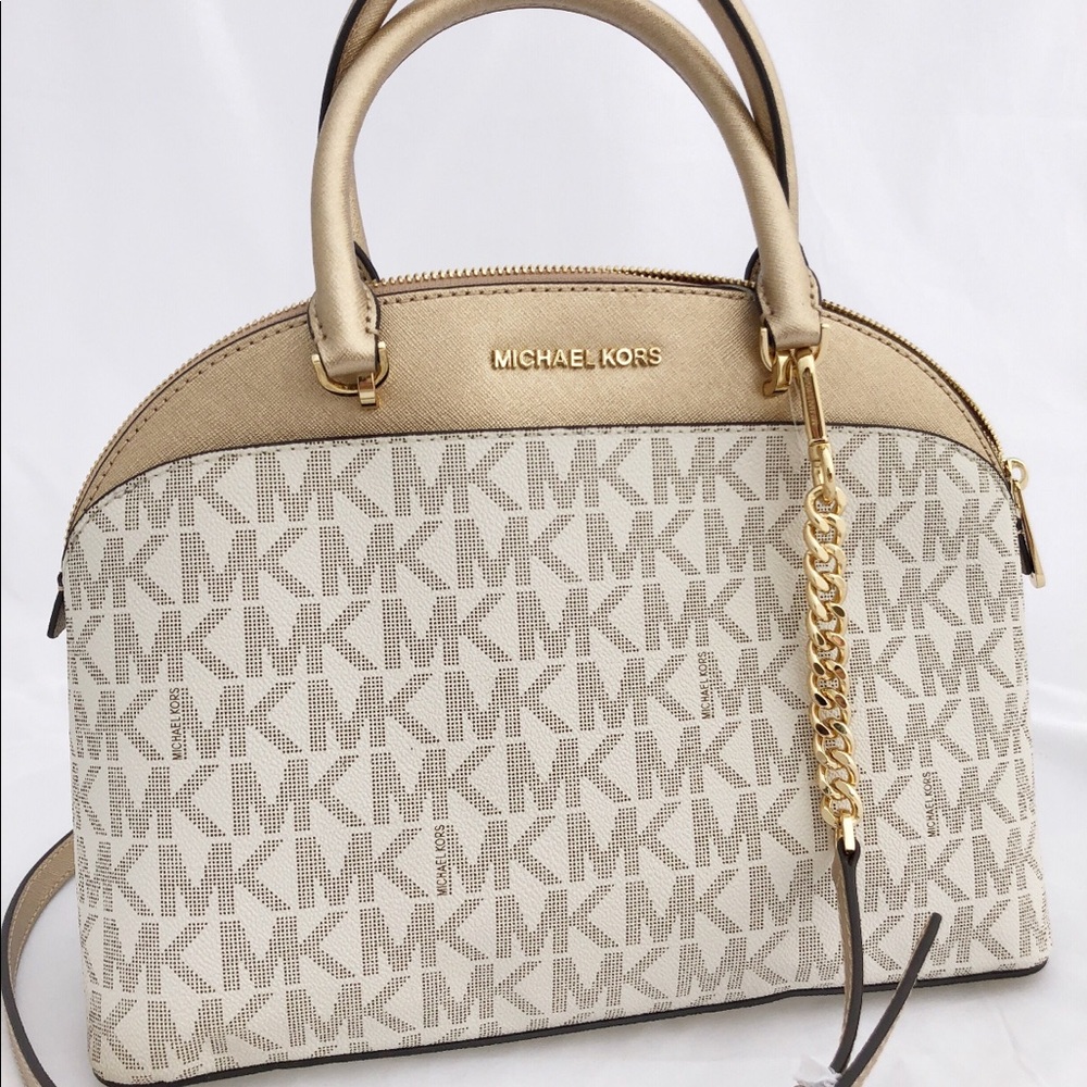 NWT Michael Kors Large Crossbody Vanilla MK Gold - Picture 3 of 8